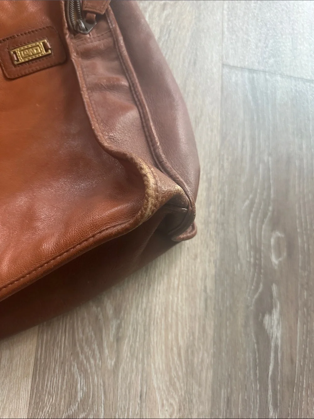 Leather Laptop Tote - Cognac Brown